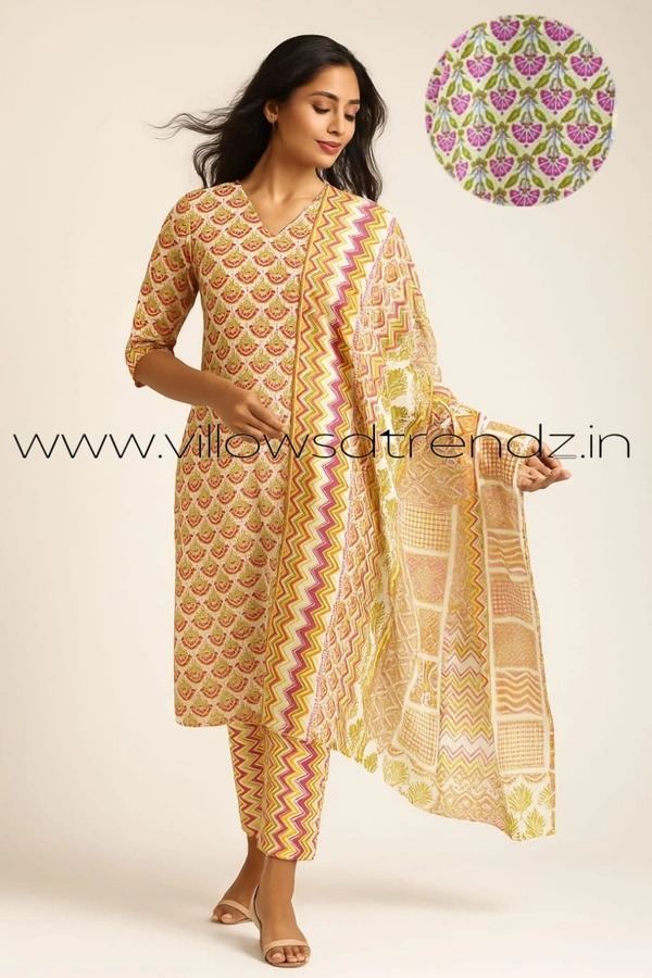 Twill Blue Cotton kurti with Phant| L|Yellow | 434 - L, Yellow