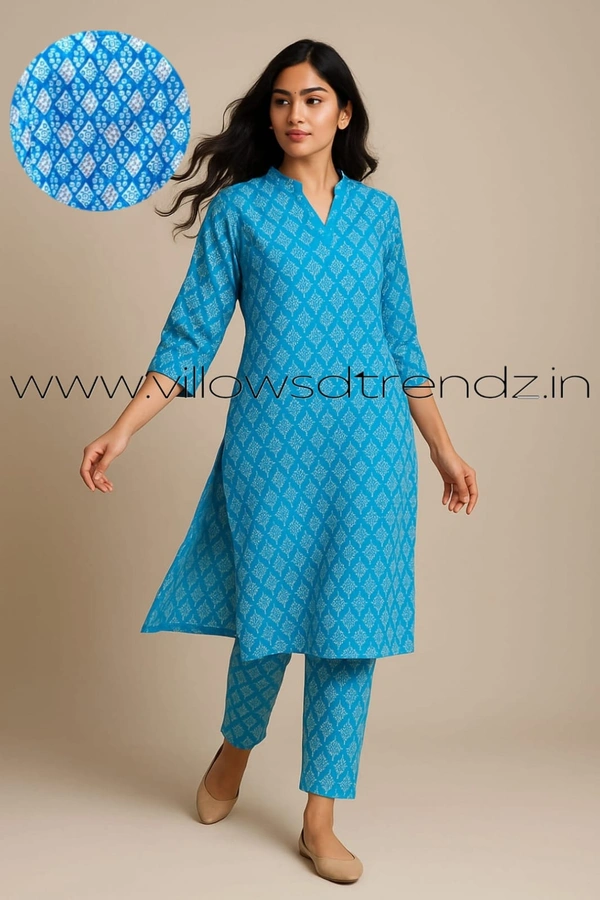 Twill Blue Cotton kurti with Phant| XL |Sky Blue | 436 - XL, Sky Blue