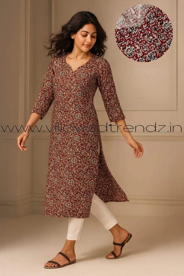 Twill Blue Cotton Kurtis| Maroon | KKC001 - XL, Maroon