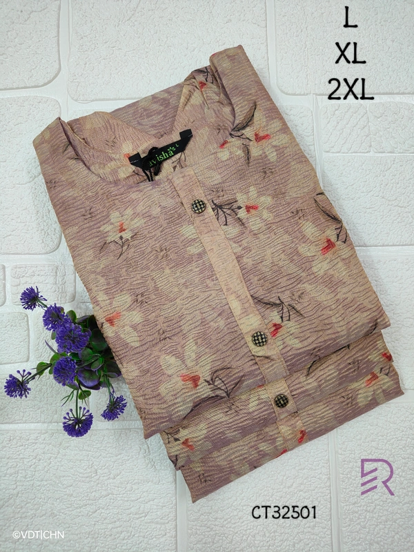 Ruthvi Ethnics Crush Tissue Kurta CT32501 - Light Brown, 2XL