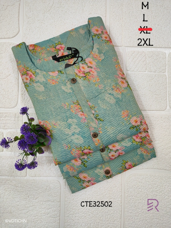 Ruthvi Ethnics Crush Tissue Kurta CT32502 - Sky Blue, 2XL