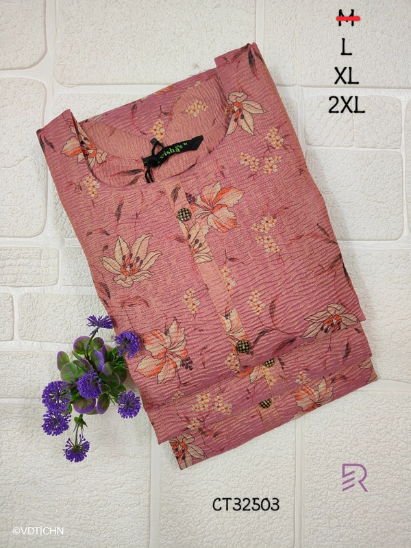 Ruthvi Ethnics Crush Tissue Kurta CT32503 - Pink, 2XL