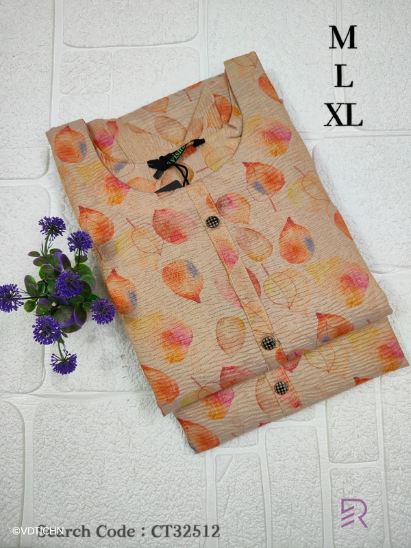 Ruthvi Ethnics Crush Tissue Kurta CT32512 - Peach Orange, M