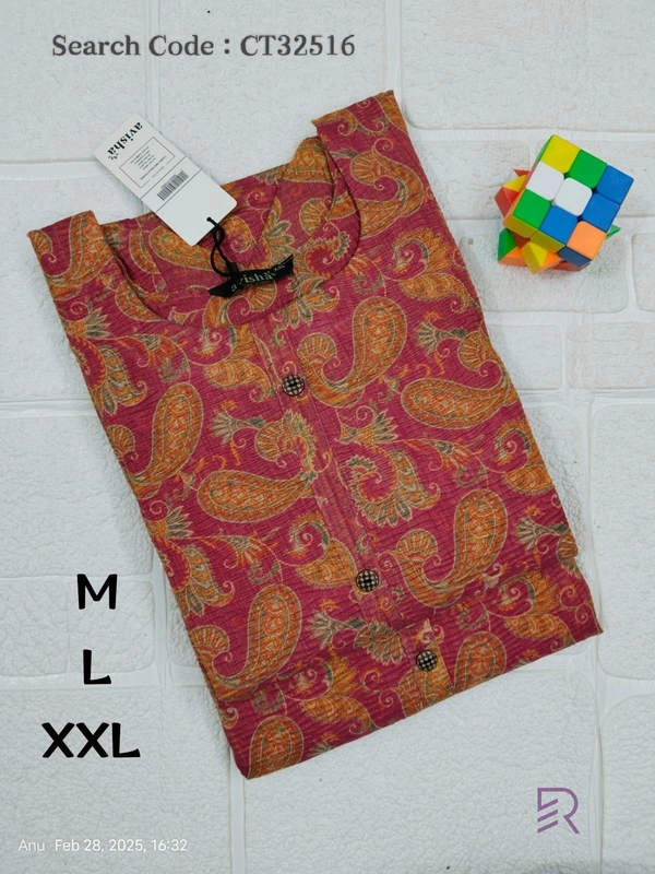 Ruthvi Ethnics Crush Tissue Kurta CT32516 - Red, 2XL