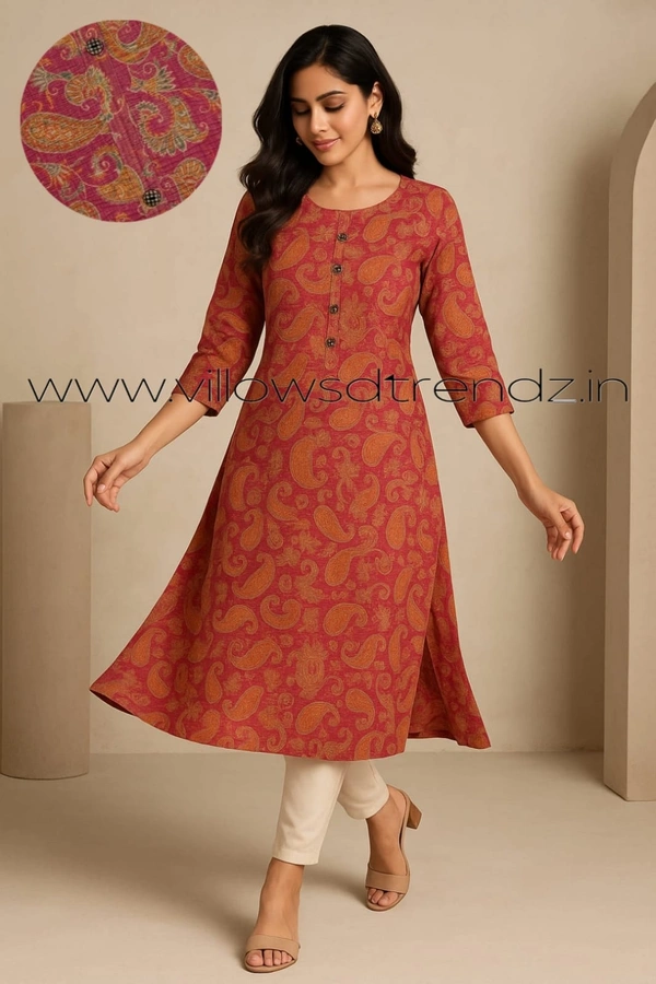 Ruthvi Ethnics Crush Tissue Kurta CT32516 - Red, 2XL