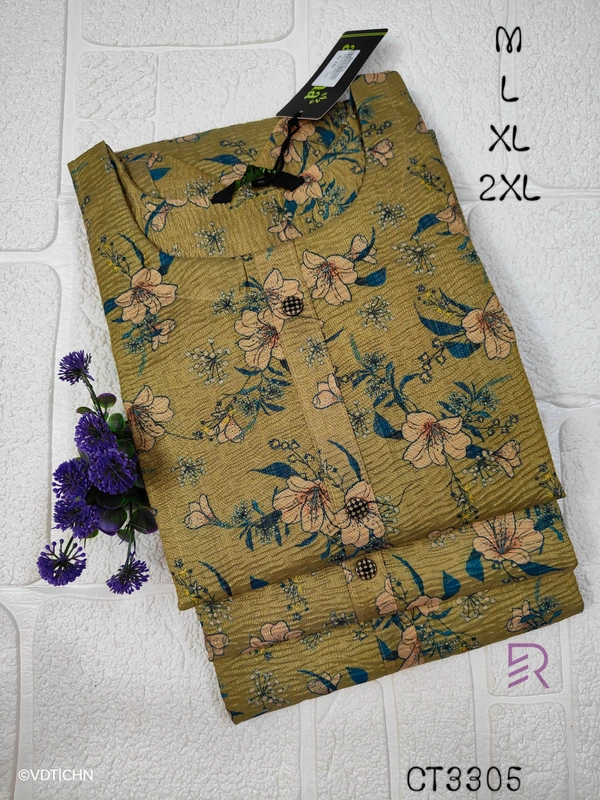 Ruthvi Ethnics Crush Tissue Kurta CT3305 - Brown, XL