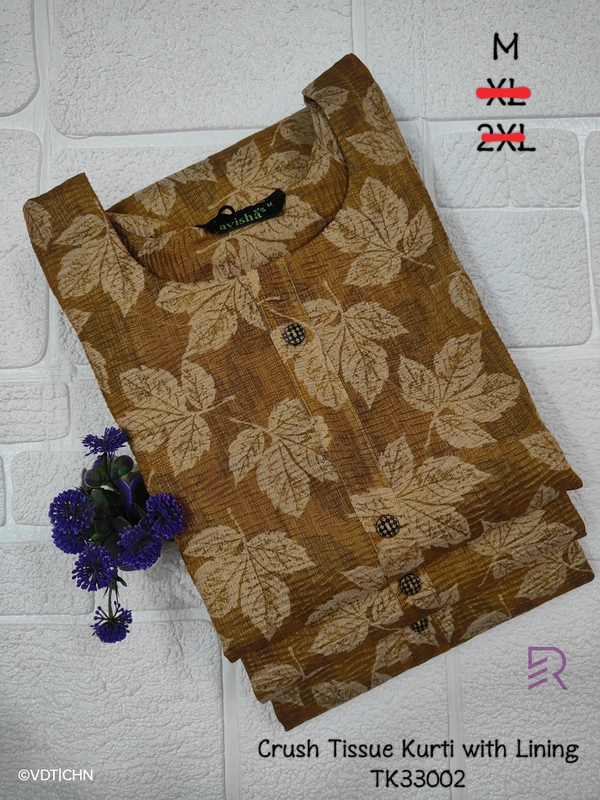 Ruthvi Ethnics Crush Tissue Kurta With Lining TK33002 - Brown, M