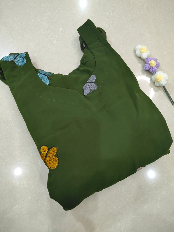 Ruthvi Ethnics Designer Butterfly Kurti with Lining| Gown| 3/4th Sleeve| Georgette Fabric with Butterfly Embroidery| Green | BG43001 - Green, XL