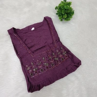 Minmini Designer Frock | 3/4th Sleeve| Chanderi Silk Yoke Work|with Lining| Wine | FW550013 - L, Wine