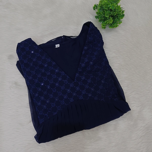 Minmini Designer Frock | 3/4th Sleeve| Georgette |with Lining| Navy | FW550015 - M, Navy