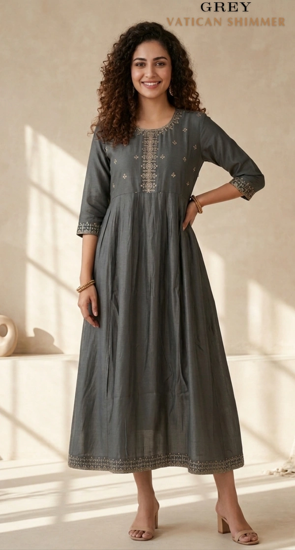 Minmini Designer Frock | 3/4th Sleeve| Vatican Shimmer | Grey | FW46008 - 2XL, Grey