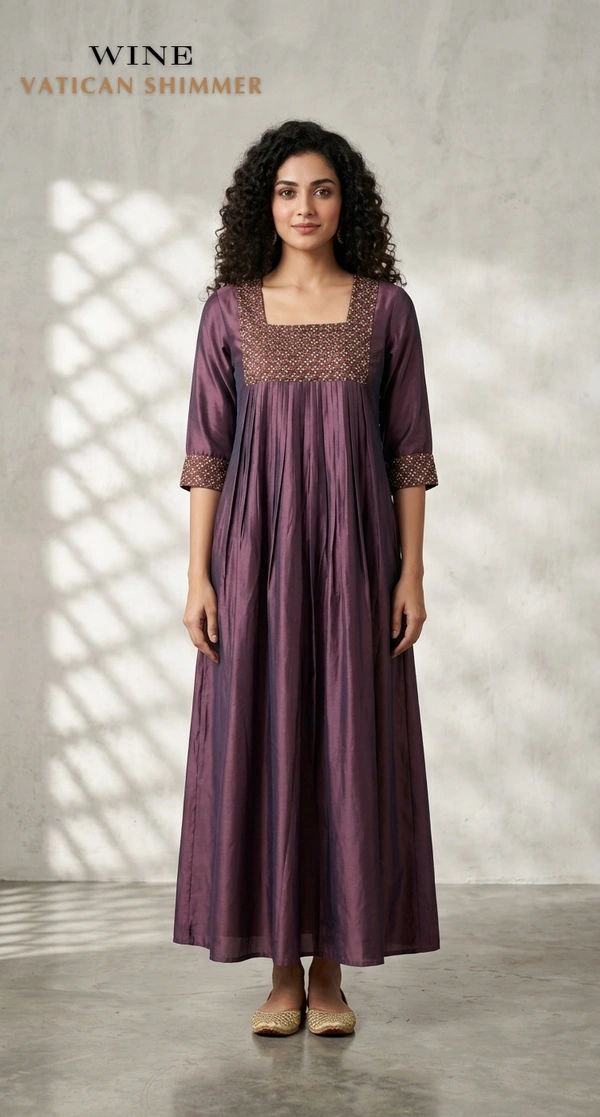 Minmini Designer Frock | 3/4th Sleeve| Vatican Shimmer | Wine | FW550010 - L, Wine