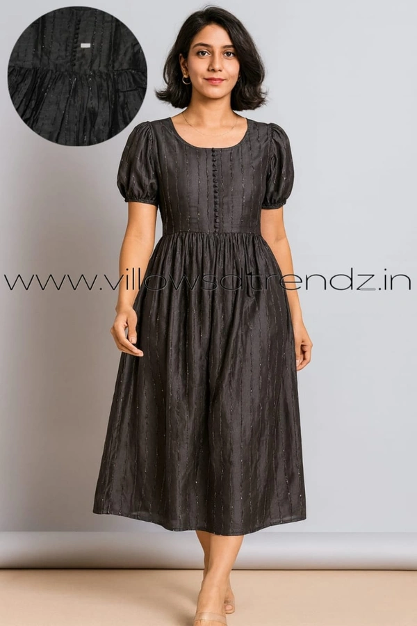 Ruthvi Ethnics Designer Kurti with Lining| Gown| 3/4th Sleeve| Black | KL415003 - L, Black