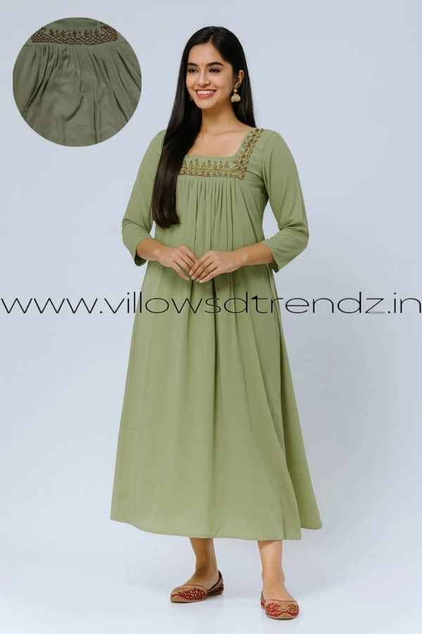 Ruthvi Ethnics Designer Kurti with Lining| Gown| 3/4th Sleeve| Green | KL45502 - 2XL, Green