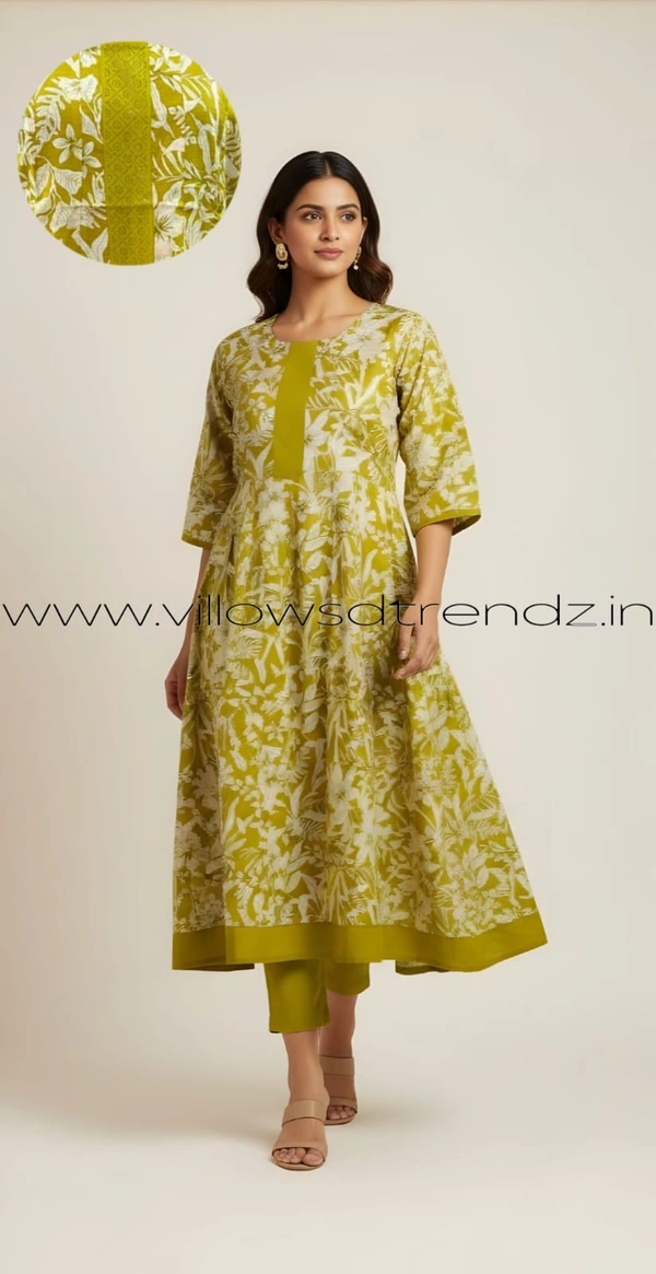 Ruthvi Ethnics Designer Kurti with Lining| Gown| 3/4th Sleeve| Green | BT006 - M, Green