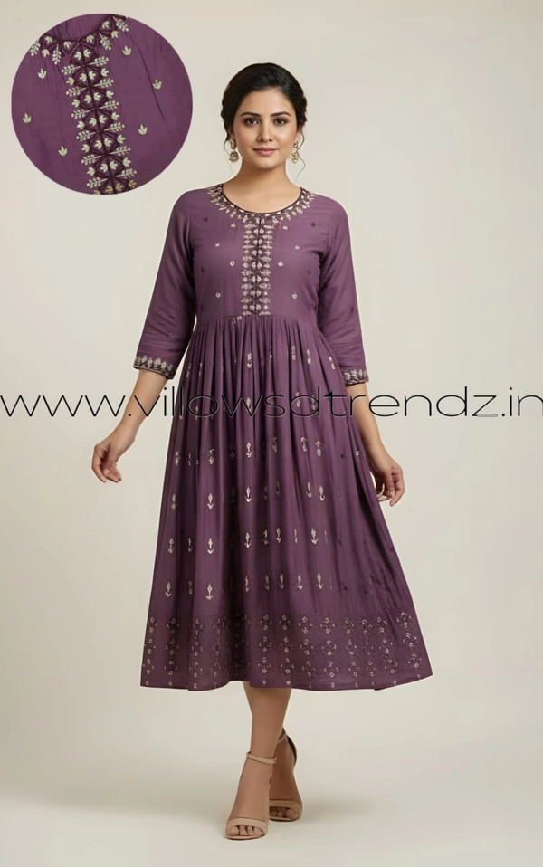 Ruthvi Ethnics Designer Kurti with Lining| Gown| 3/4th Sleeve| Lavender | BT002 - 2XL, Lavender