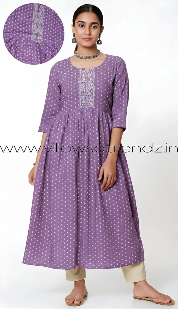 Ruthvi Ethnics Designer Kurti with Lining| Gown| 3/4th Sleeve| Lavender | BT001 - 2XL, Lavender