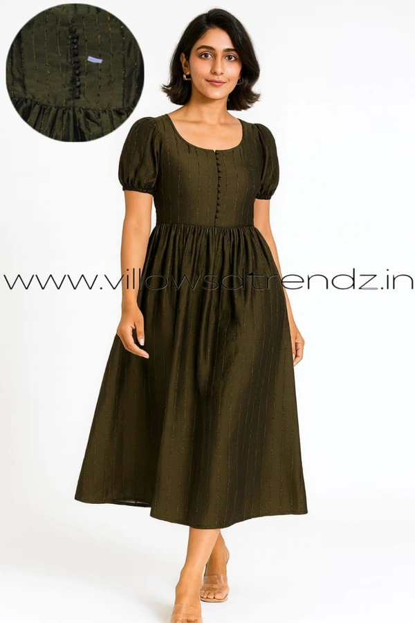 Ruthvi Ethnics Designer Kurti with Lining| Gown| 3/4th Sleeve| Olive Green | KL415007 - XL, Olive Green