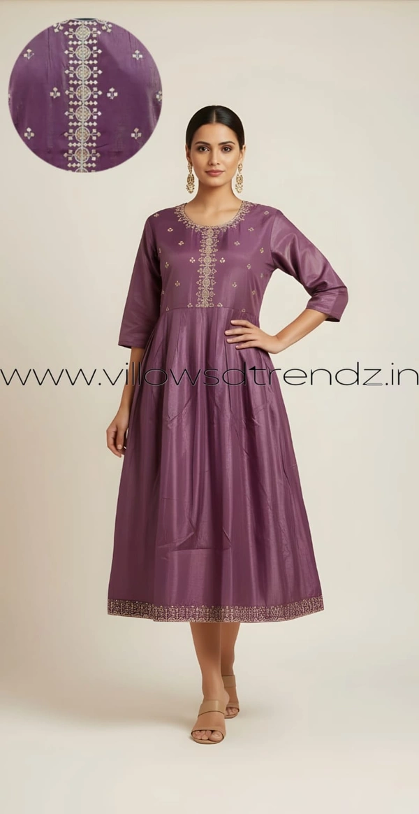 Ruthvi Ethnics Designer Kurti with Lining| Gown| 3/4th Sleeve| Onion Pink | BT005 - 2XL, Onion Pink