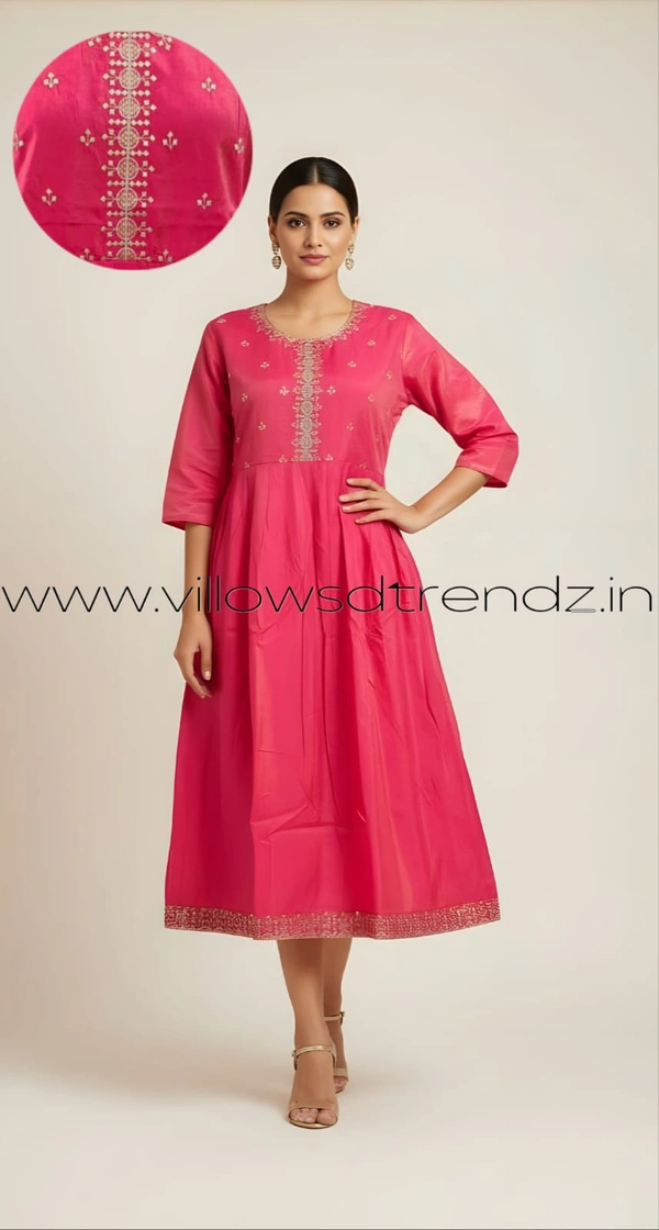 Ruthvi Ethnics Designer Kurti with Lining| Gown| 3/4th Sleeve| Pink | BT007 - 2XL, Pink