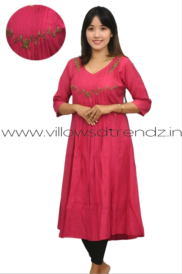 Ruthvi Ethnics Designer Kurti with Lining| Gown| 3/4th Sleeve| Pink | KL51501 - XL, Pink