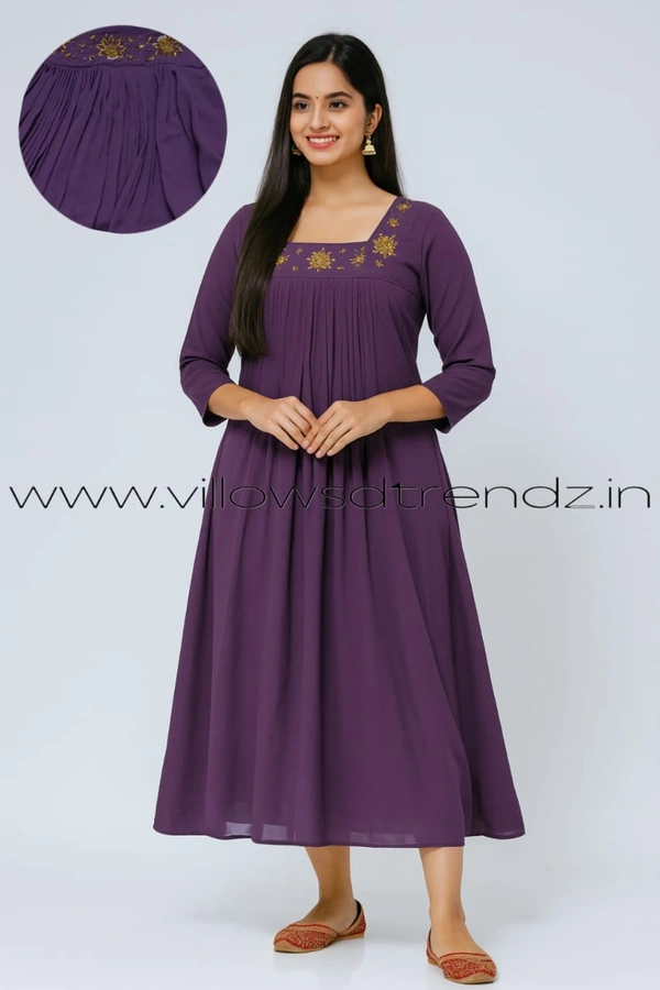 Ruthvi Ethnics Designer Kurti with Lining| Gown| 3/4th Sleeve| Purple | KL45501 - XL, Purple