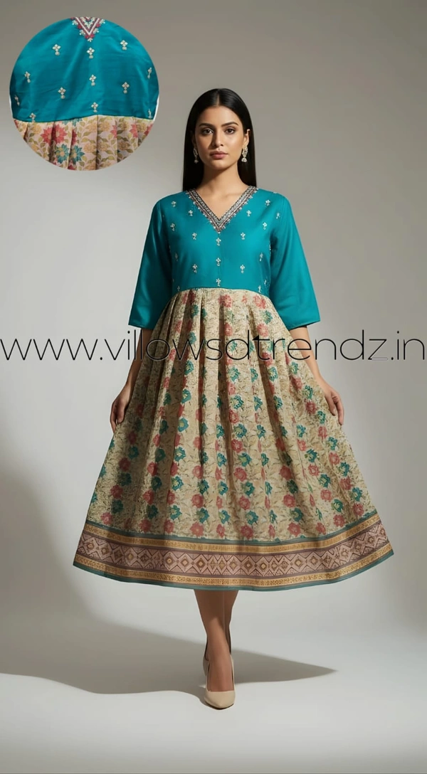 Ruthvi Ethnics Designer Kurti with Lining| Gown| 3/4th Sleeve| Sky Blue | BT004 - XL, Sky Blue