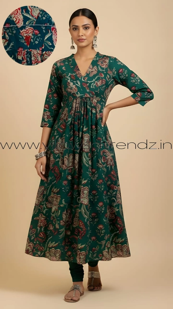 Ruthvi Ethnics Designer Kurti with Lining| Gown| 3/4th Sleeve|Rama green | KL46001 - 2XL, Rama green