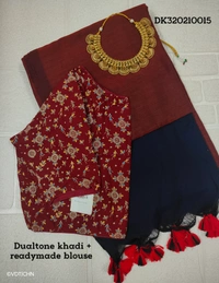 Ruthvi Ethincs Dualtone Khadi With Blouse DK320210015 - Maroon, Saree With Blouse