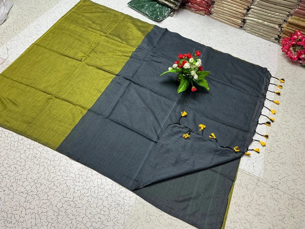Ruthvi Ethincs Dualtone Khadi With Blouse DK32021002 - Golden Green, Saree With Blouse