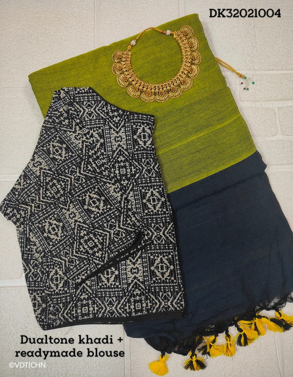 Ruthvi Ethincs Dualtone Khadi With Blouse DK32021004 - Violet, Saree With Blouse