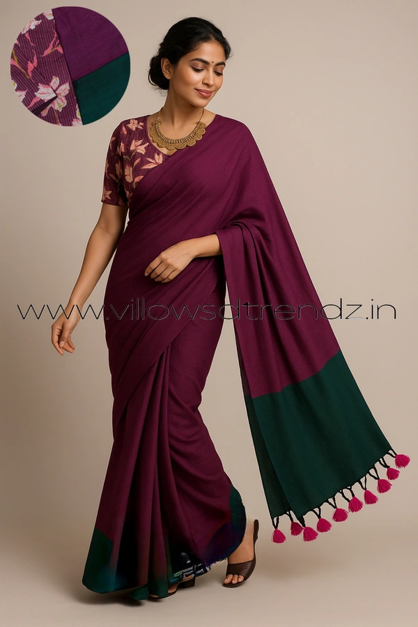 Ruthvi Ethincs Dualtone Khadi With Blouse DK32021005 - Maroon, Saree With Blouse