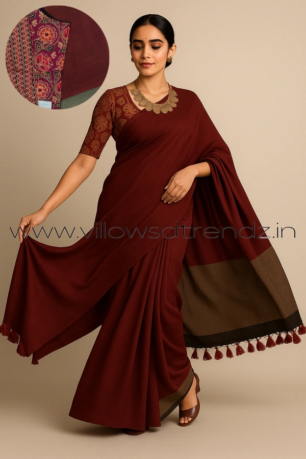 Ruthvi Ethincs Dualtone Khadi With Blouse DK32021006 - Dark Blue, Saree With Blouse