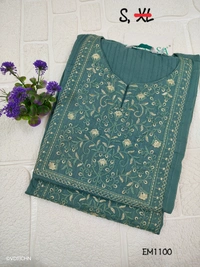 Twill Blue Embrodiery Popcorn Kurti EM1100 - Rama Green, S