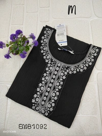 Twill Blue Embrodiery Popcorn Kurti EMB1092 - Black, M
