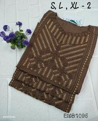 Twill Blue Embrodiery Popcorn Kurti EMB1095 - Brown, S