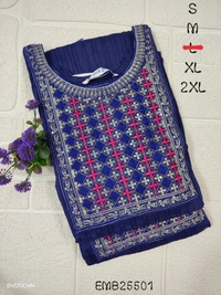 Twill Blue Embrodiery Popcorn Kurti EMB25501 - Blue, XL