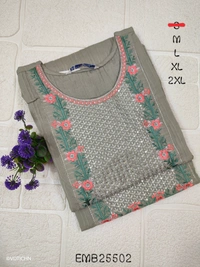 Twill Blue Embrodiery Popcorn Kurti EMB25502 - Grey, XL