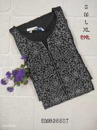 Twill Blue Embrodiery Popcorn Kurti EMB35507 - Black, M