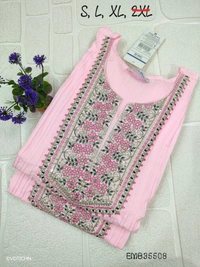Twill Blue Embrodiery Popcorn Kurti EMB35508 - Pink, S