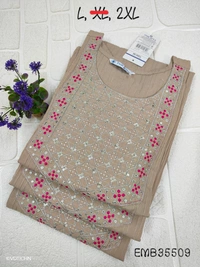 Twill Blue Embrodiery Popcorn Kurti EMB35509 - Light Brown, 2XL
