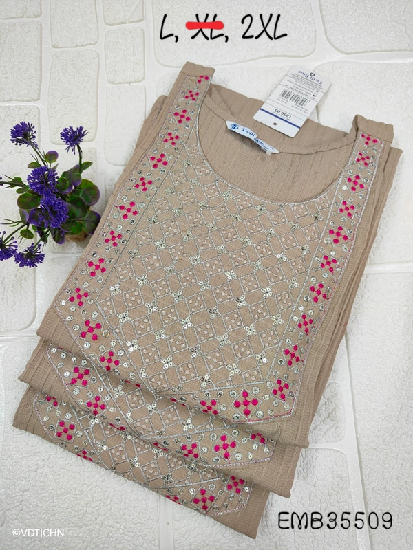 Twill Blue Embrodiery Popcorn Kurti EMB35509 - Light Brown, 2XL