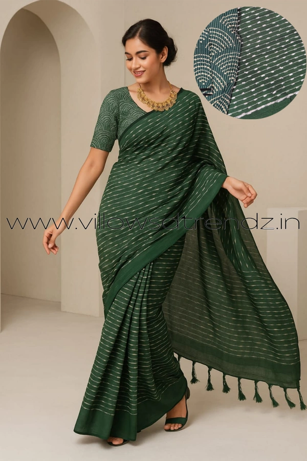 Ruthvi Ethincs Embroidery Khadi Saree With Blouse EMK37021002 - Green, Saree With Blouse