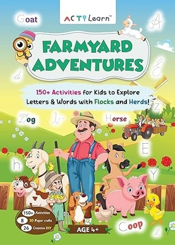ActiLearn Farmyard Adventures: 150+ Activities for Kids to Explore Letters & Words with Flocks and Herds! | Ages 3 - 6 | Kindergarten Activity Book | DIY | Paper Crafts | Vocabulary and Cognitive development [Paperback]  - New Arrivals
