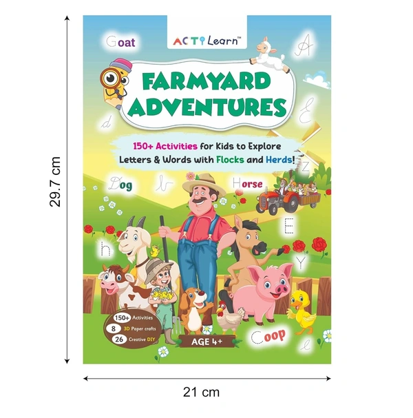 ActiLearn Farmyard Adventures: 150+ Activities for Kids to Explore Letters & Words with Flocks and Herds! | Ages 3 - 6 | Kindergarten Activity Book | DIY | Paper Crafts | Vocabulary and Cognitive development [Paperback]  - New Arrivals