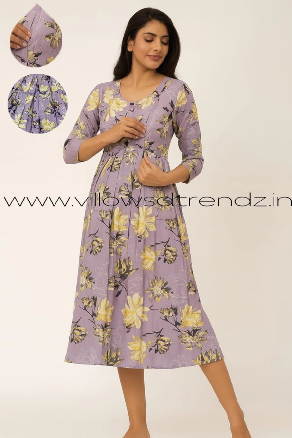 Ruthvi Ethnics Feeding Umbrella Rayon Kurti | Invisible Both Side Zip | Lavender | AV35002 - Lavender, XL