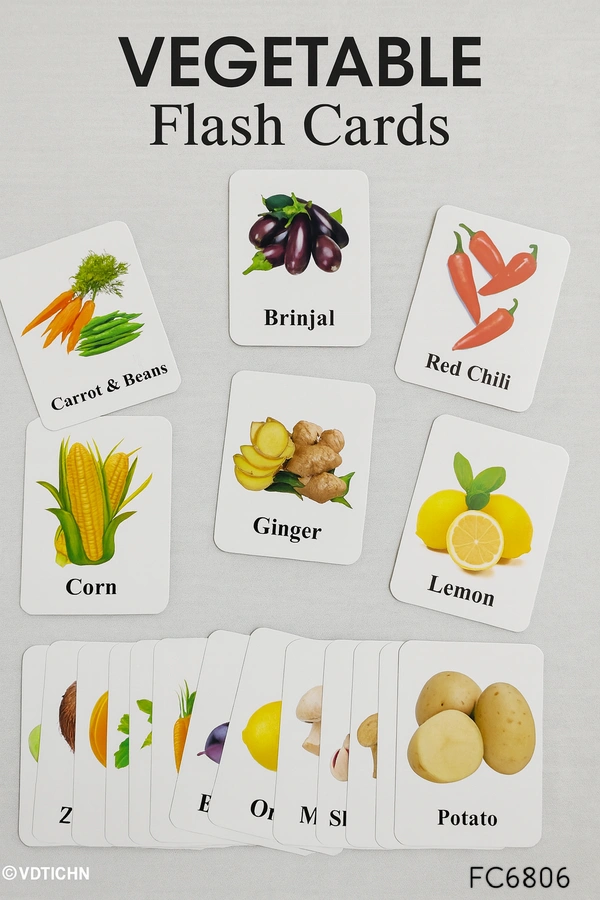 Villows Flash Card - Vegetable  | Pack of 1| White | FC6806 - 3+ mon, Assorted