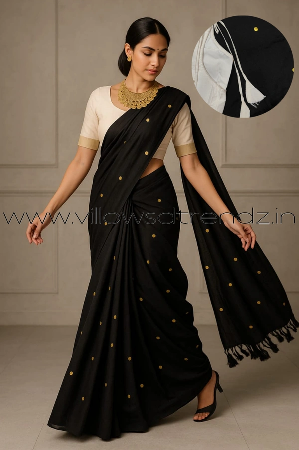 Ruthvi Ethincs Ginni Khadi With Silk Cotton Blouse GK27021001 - Black, Saree With Blouse