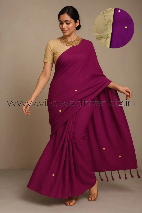 Ruthvi Ethincs Ginni Khadi With Silk Cotton Blouse GK27021002 - Purple, Saree With Blouse