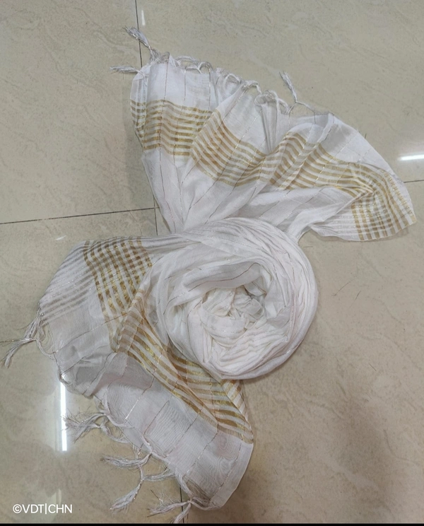 VDT Golden Jari Border With Tie & Die Fancy Shawl FS1154 - FS, White